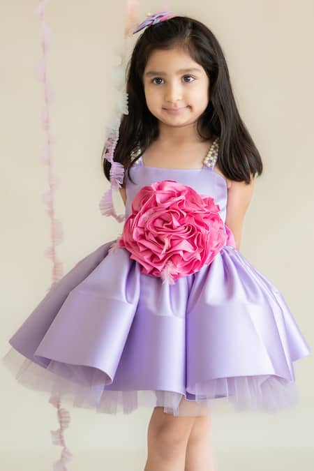 Ruchika Lath Label Purple Embroidery, Beads 3d Flower Applique Dress 