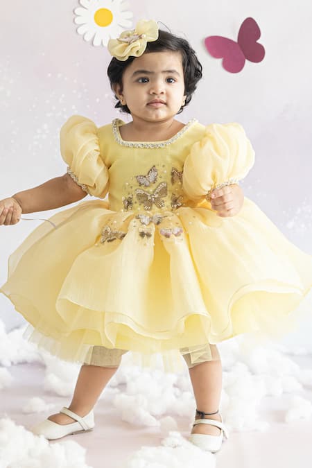 Ruchika Lath Label Gold Butterfly Hand Embroidered Dress 