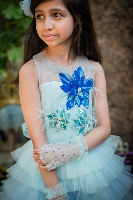 Shop_PA:Paa_Blue Tulle Hand Embroidered Floral Bodice Dress_Online_at_Aza_Fashions