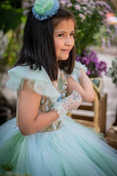 Buy_PA:Paa_Blue Tulle Hand Embroidered Beads Bodice Dress_Online_at_Aza_Fashions