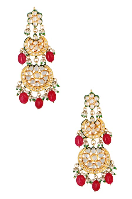 Shop ChhavI'S Jewels Gold Plated Stones, Beads Kundan Tiered Danglers at Aza Fashions Shop_ChhavI'S Jewels_Gold Plated Stones, Beads Kundan Tiered Danglers _at_Aza_Fashions