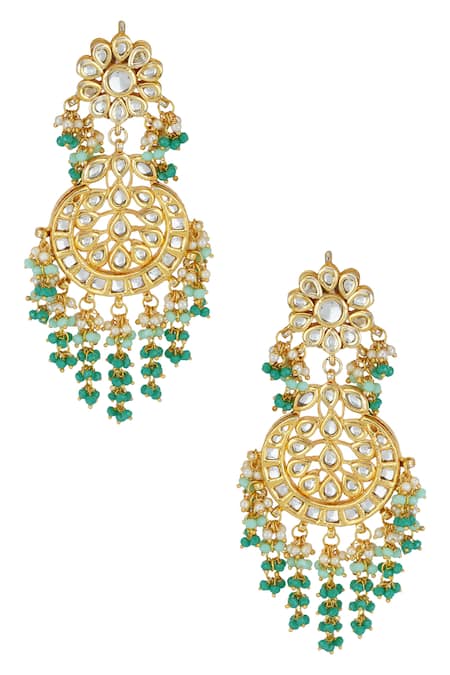Shop ChhavI'S Jewels Gold Plated Beads Kundan Danglers at Aza Fashions Shop_ChhavI'S Jewels_Gold Plated Beads Kundan Danglers _at_Aza_Fashions