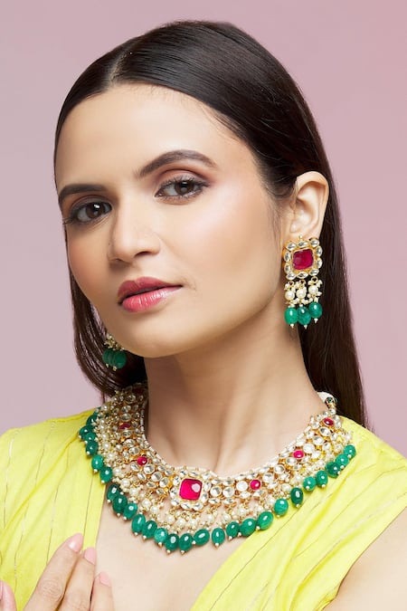 Buy Chaotiq By Arti Gold Plated Polkis And Pearls Embellished Choker Set at Aza Fashions Buy_Chaotiq By Arti_Gold Plated Polkis And Pearls Embellished Choker Set_at_Aza_Fashions