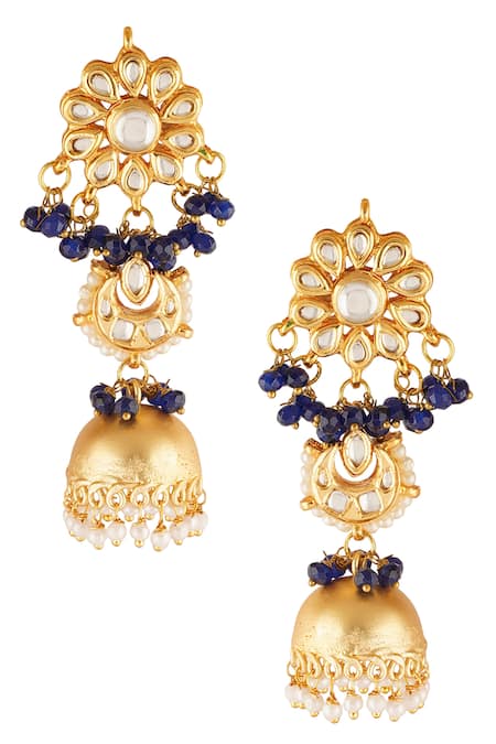 Shop ChhavI'S Jewels Blue Gota Patti Carved Dangler Earrings at Aza Fashions Shop_ChhavI'S Jewels_Blue Gota Patti Carved Dangler Earrings _at_Aza_Fashions