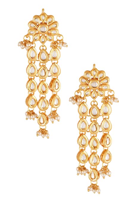 Shop ChhavI'S Jewels Gold Plated Diamonds, Stones Studded Dangler Earrings at Aza Fashions Shop_ChhavI'S Jewels_Gold Plated Diamonds, Stones Studded Dangler Earrings _at_Aza_Fashions