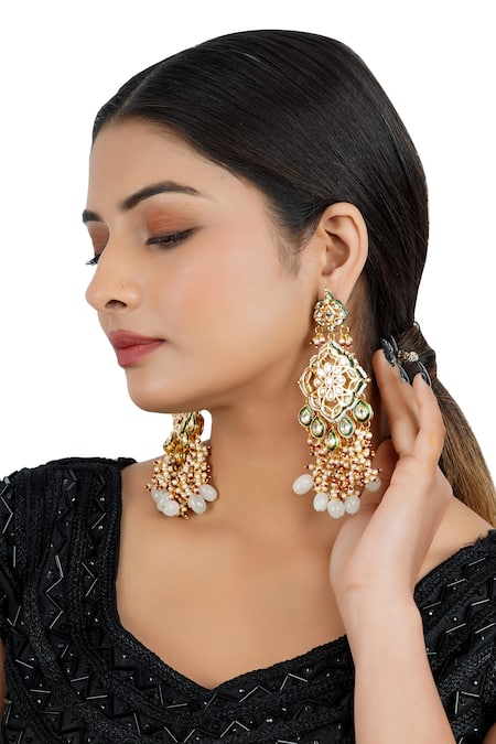 Chhavi's Jewels Floral & Leaf Carved Dangler Earrings 