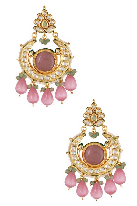 Shop ChhavI'S Jewels Gold Plated Pearls, Beads Kundan Drop Chandbalis at Aza Fashions Shop_ChhavI'S Jewels_Gold Plated Pearls, Beads Kundan Drop Chandbalis_at_Aza_Fashions
