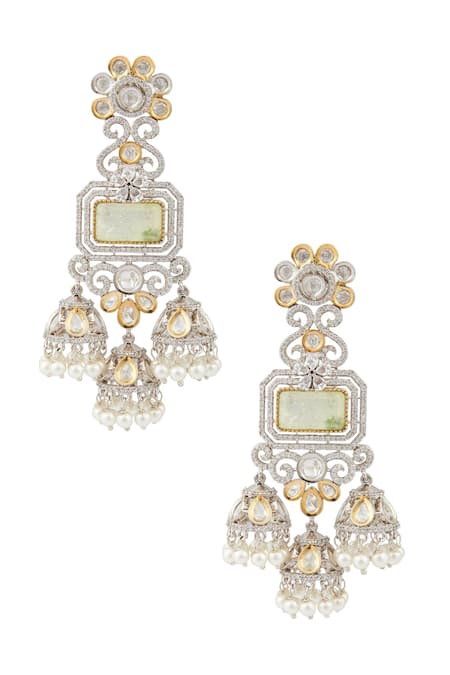 Shop Chaotiq By Arti Gold Plated Crystals, Pearls Multi Jhumki Drop Earrings at Aza Fashions Shop_Chaotiq By Arti_Gold Plated Crystals, Pearls Multi Jhumki Drop Earrings_at_Aza_Fashions