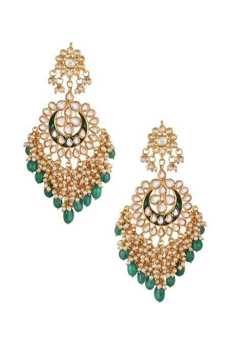 Shop_ChhavI'S Jewels_Gold Plated Pearls, Beads Kundan Chandbalis _at_Aza_Fashions