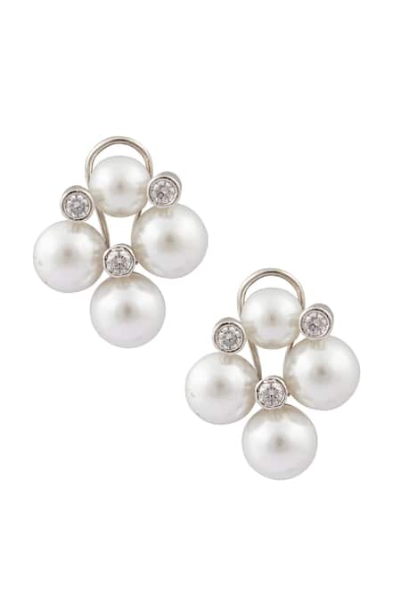 Shop Chaotiq By Arti Silver Plated Diamonds, Stones Embellished Ear Studs at Aza Fashions Shop_Chaotiq By Arti_Silver Plated Diamonds, Stones Embellished Ear Studs_at_Aza_Fashions