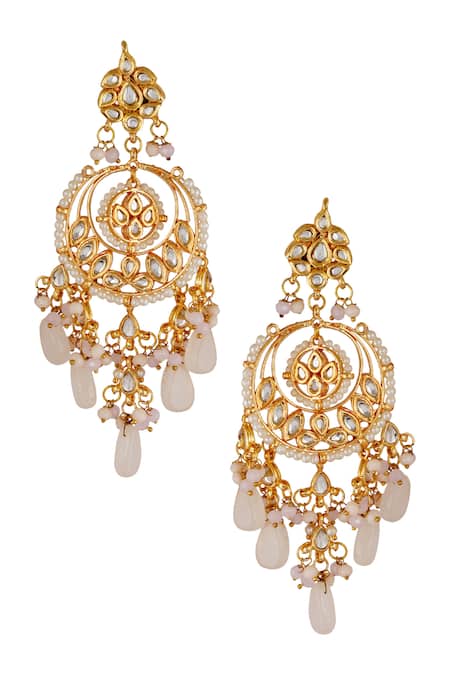 Shop_ChhavI'S Jewels_Gold Plated Pearls, Beads, Gota Patti Kundan Chandbalis _at_Aza_Fashions