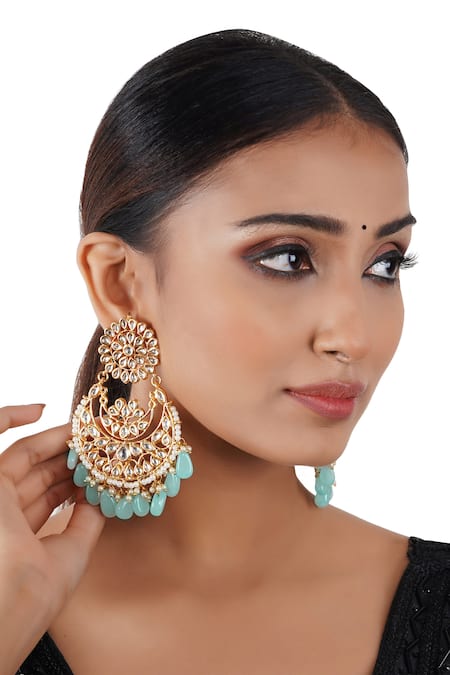 Chhavi's Jewels Blue Kundan Bead Drop Chandbalis 