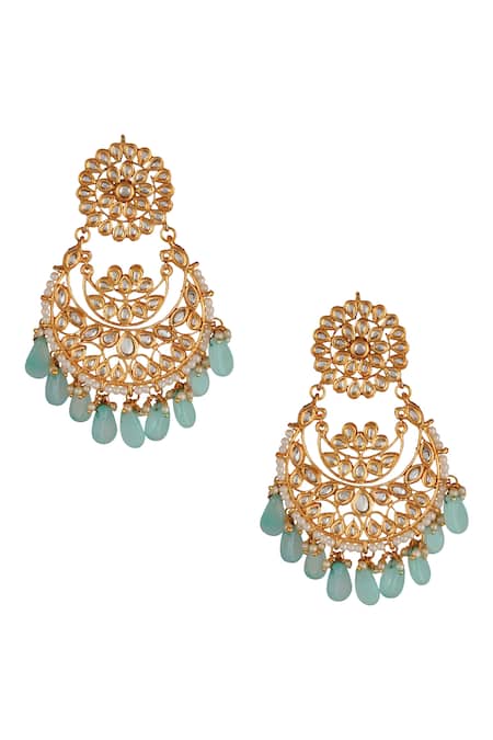 Shop ChhavI'S Jewels Blue Pearls, Beads Kundan Drop Chandbalis at Aza Fashions Shop_ChhavI'S Jewels_Blue Pearls, Beads Kundan Drop Chandbalis _at_Aza_Fashions