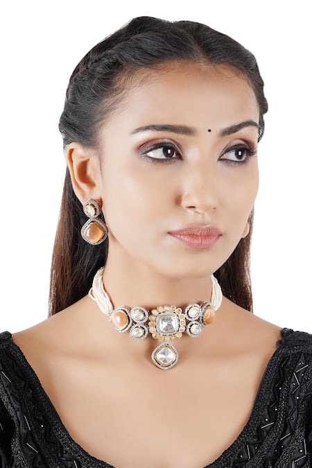 Chhavi's Jewels Beaded Kundan Pendant Choker Set 