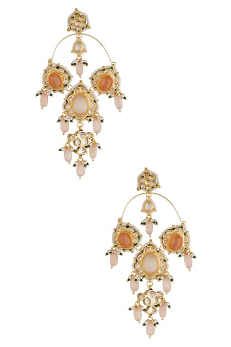 Shop ChhavI'S Jewels Orange Pearls, Beads, Zari Kundan Drop Chandeliers at Aza Fashions Shop_ChhavI'S Jewels_Orange Pearls, Beads, Zari Kundan Drop Chandeliers _at_Aza_Fashions