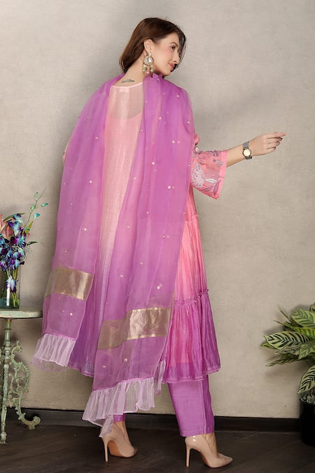 Falguni.Foram Neck Embroidered Anarkali Pant Set 