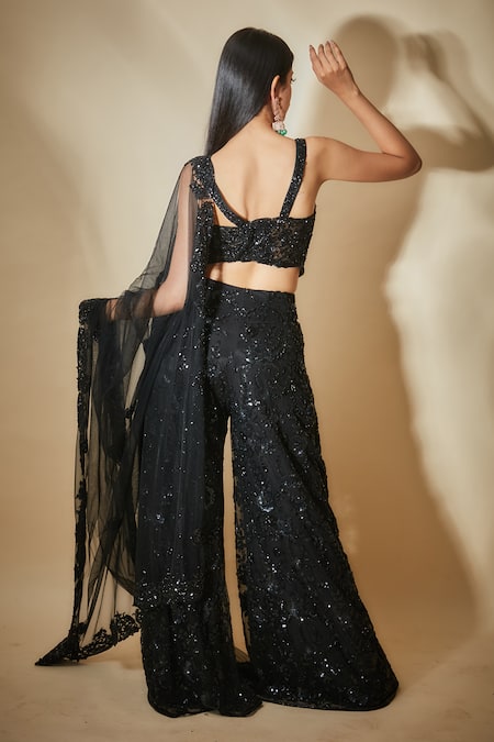 Shop Premya By Manishii Black Tulle Beads Square Neck Hand Embroidered Corset Top Trouser Set at Aza Fashions Shop_Premya By Manishii_Black Tulle Beads Square Neck Hand Embroidered Corset Top Trouser Set _at_Aza_Fashions