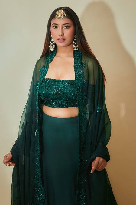 Buy Premya By Manishii Green Organza, Georgette, Tulle Cut Work, Embroidery One Blouse Lehenga Set Online at Aza Fashions Buy_Premya By Manishii_Green Organza, Georgette, Tulle Cut Work, Embroidery One Blouse Lehenga Set _Online_at_Aza_Fashions
