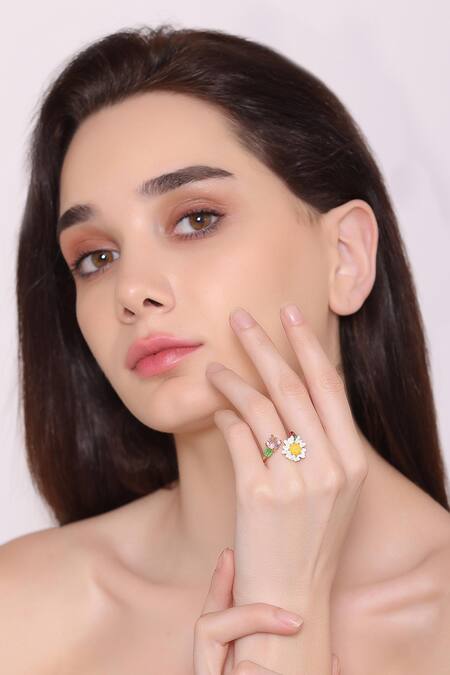 Buy_Brashbug_Multi Color Stone Hand Painted Floral Ring_Online_at_Aza_Fashions