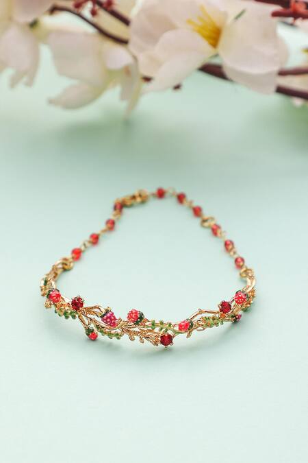 Shop Brashbug Multi Color Stone Hand Painted Floral Bracelet at Aza Fashions Shop_Brashbug_Multi Color Stone Hand Painted Floral Bracelet_at_Aza_Fashions