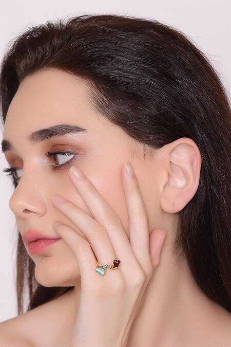 Buy Brashbug Multi Color Stone Hand Painted Floral Ring at Aza Fashions Buy_Brashbug_Multi Color Stone Hand Painted Floral Ring_at_Aza_Fashions