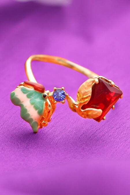 Shop Brashbug Multi Color Stone Hand Painted Floral Ring at Aza Fashions Shop_Brashbug_Multi Color Stone Hand Painted Floral Ring_at_Aza_Fashions