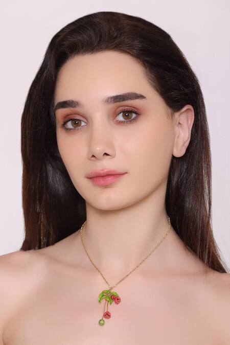 Shop_Brashbug_Multi Color Hand Painted Floral Pendant Necklace_Online_at_Aza_Fashions