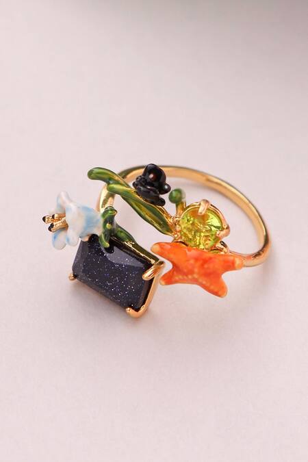 Shop Brashbug Multi Color Stone Floral Hand Painted Ring at Aza Fashions Shop_Brashbug_Multi Color Stone Floral Hand Painted Ring_at_Aza_Fashions
