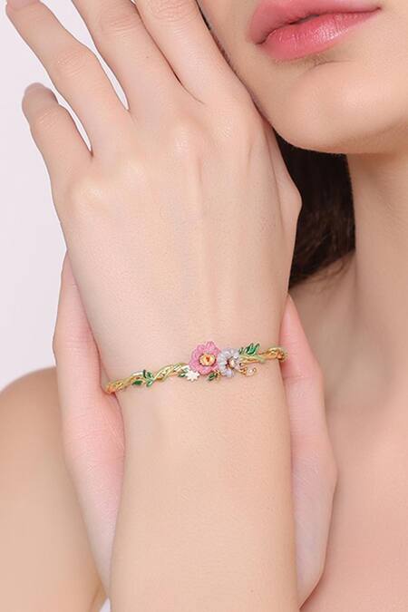 Buy Brashbug Multi Color Stone Floral Hand Painted Bracelet at Aza Fashions Buy_Brashbug_Multi Color Stone Floral Hand Painted Bracelet_at_Aza_Fashions