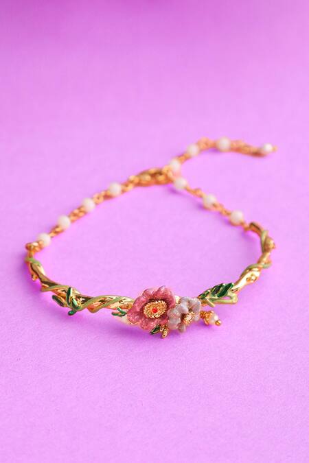 Shop Brashbug Multi Color Stone Floral Hand Painted Bracelet at Aza Fashions Shop_Brashbug_Multi Color Stone Floral Hand Painted Bracelet_at_Aza_Fashions