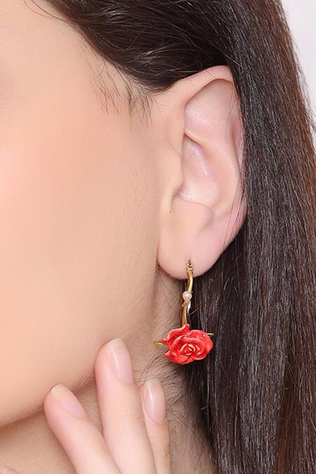 Buy Red Rose Earrings, Flower Stud Earrings, S925 Earrings, Sterling Silver  Post Earring, Sterling Silver Back, Christmas Earrings Online in India -  Etsy