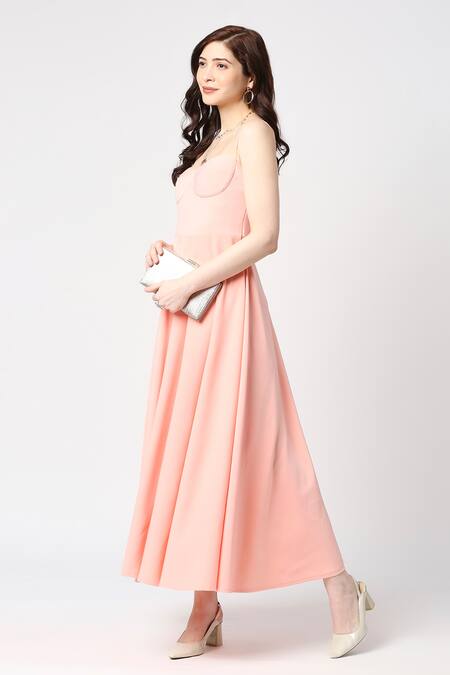 Shop_Emblaze_Peach Lace Sweetheart Neck Corset Fit And Flare Dress_Online_at_Aza_Fashions