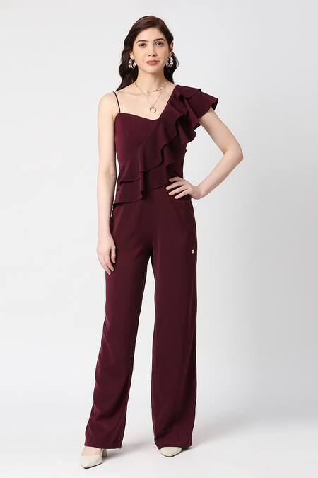 ASYMMETRIC RUFFLED JUMPSUIT - Black