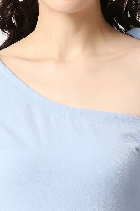 Emblaze_Sky Blue Lace Asymmetric One Shoulder Sleeve Jumpsuit_Online_at_Aza_Fashions