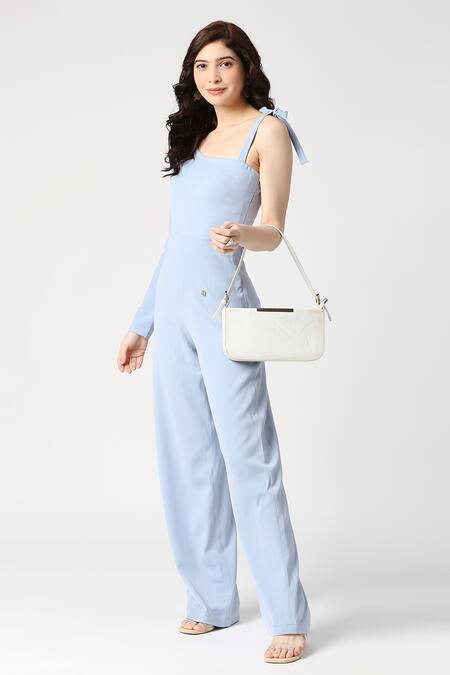 Buy_Emblaze_Sky Blue Lace Asymmetric One Shoulder Sleeve Jumpsuit_Online_at_Aza_Fashions