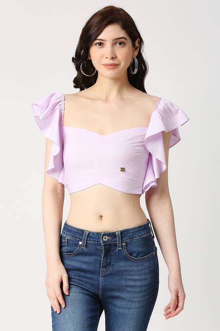 Purple ruffle cheap crop top