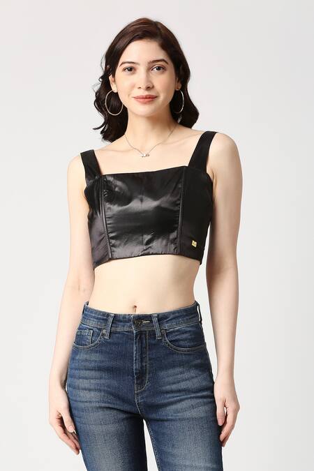 Shop_Emblaze_Black Satin Plain Sweetheart Neck Wide Strap Corset_Online_at_Aza_Fashions