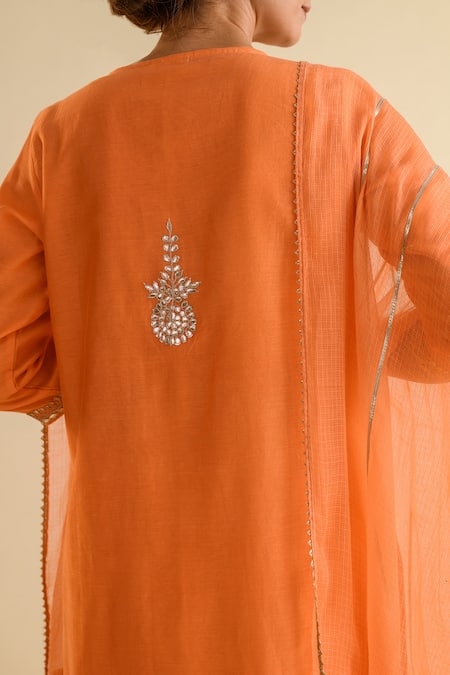 Buy_Kameez_Orange Chanderi, Cotton, Kota Doria Patti, Work Kurta Salwar Set 