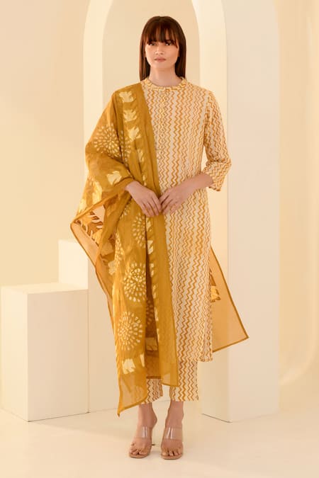 Kameez Chevron Hand Block Print Kurta Set 