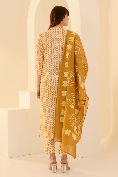 Kameez Chevron Hand Block Print Kurta Set 