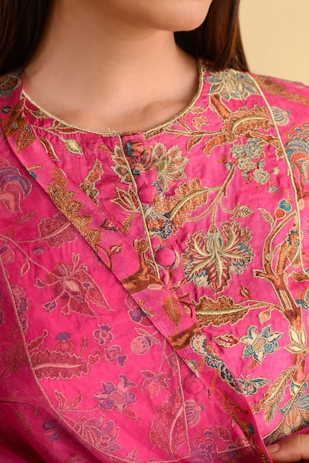 Buy Kameez Pink Silk, Organza Embroidery Round Neck Flower Print And Kurta Set Online at Aza Fashions Buy_Kameez_Pink Silk, Organza Embroidery Round Neck Flower Print And Kurta Set _Online_at_Aza_Fashions