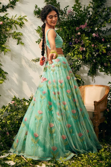 Tuhina Srivastava Embroidered Lehenga Velvet Blouse Set 