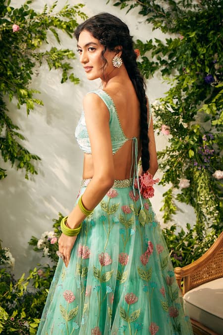 Buy Tuhina Srivastava Blue , Velvet, Tulle, Organza, Satin Lehenga Blouse Set Online at Aza Fashions Buy_Tuhina Srivastava_Blue , Velvet, Tulle, Organza, Satin Lehenga Blouse Set _Online_at_Aza_Fashions