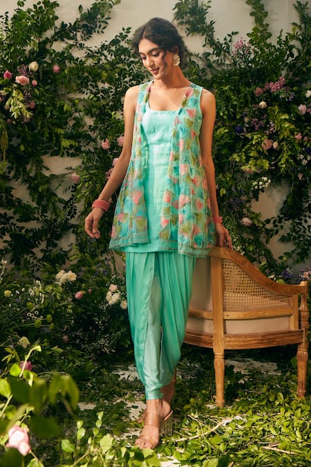 Tuhina Srivastava Blue Organza, , Tulle, Satin Embroidery, Jacket And Tulip Pant Set Online at Aza Fashions Tuhina Srivastava_Blue Organza, , Tulle, Satin Embroidery, Jacket And Tulip Pant Set _Online_at_Aza_Fashions