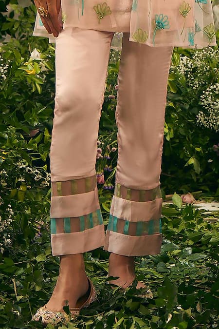 Tuhina Srivastava Pink Organza, Tulle, Embroidery, Beads Square Neck Jacket And Pant Set at Aza Fashions Tuhina Srivastava_Pink Organza, Tulle, Embroidery, Beads Square Neck Jacket And Pant Set _at_Aza_Fashions