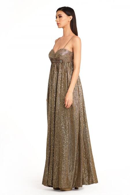Buy_Rocky Star_Gold Net Sequins, Zari, Applique Sweetheart Neck Metallic Embroidered Jumpsuit_Online_at_Aza_Fashions