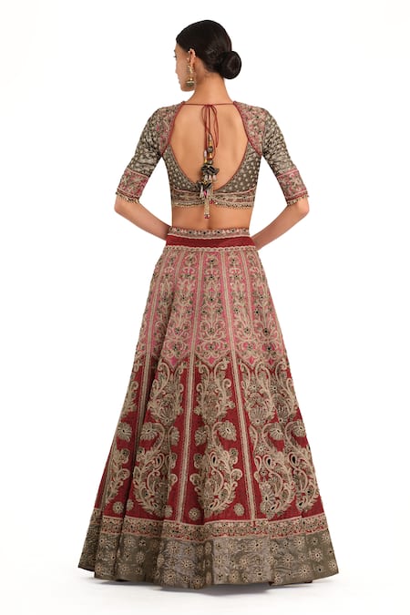 Shop Rocky Star Red Brocade, Chiffon Beads, Embroidery, Paisley Woven Bridal Lehenga Set at Aza Fashions Shop_Rocky Star_Red Brocade, Chiffon Beads, Embroidery, Paisley Woven Bridal Lehenga Set _at_Aza_Fashions