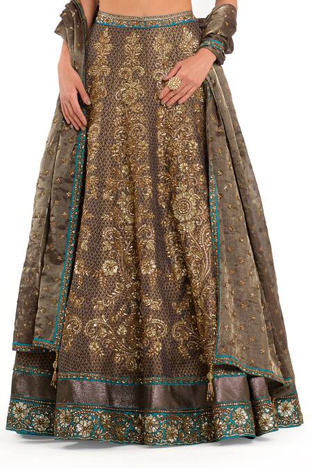 Rocky Star_Blue Brocade Crystals, Gota Patti, Embroidery Round Sequin Bridal Lehenga Set_Online_at_Aza_Fashions
