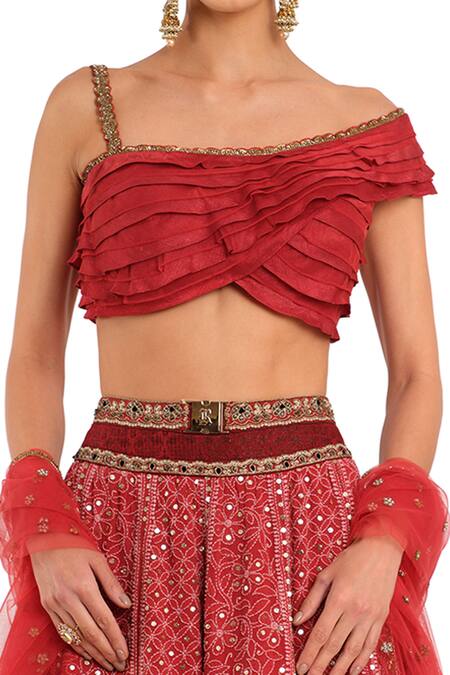 Buy_Rocky Star_Red Silk, Georgette Sequins, Mirrors, Gota Patti, Embroidery Lehenga Set_Online_at_Aza_Fashions