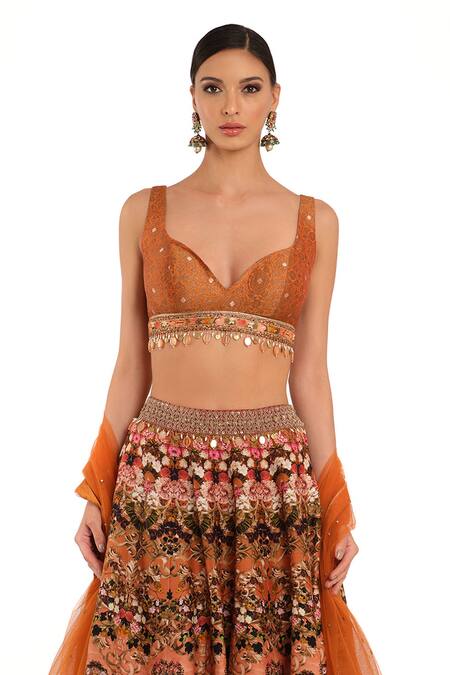 Buy_Rocky Star_Orange Silk, Chiffon Sequins, Embroidery Sweetheart Digital Printed Lehenga Set_Online_at_Aza_Fashions